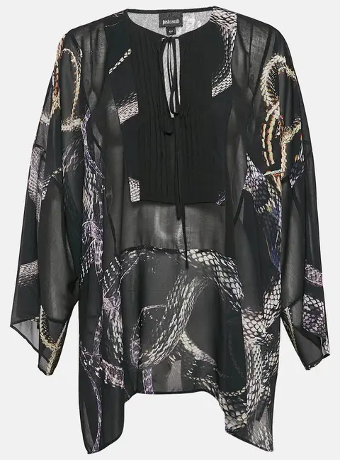 Just Cavalli Black Snake Printed Chiffon Semi Sheer Blouse M