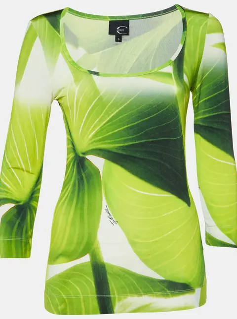Just Cavalli Green Leaf Print Jersey Scoop Neck Top S
