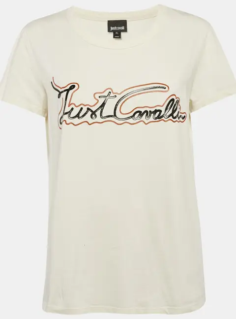 Just Cavalli Off White Logo Print Jersey T-Shirt XL
