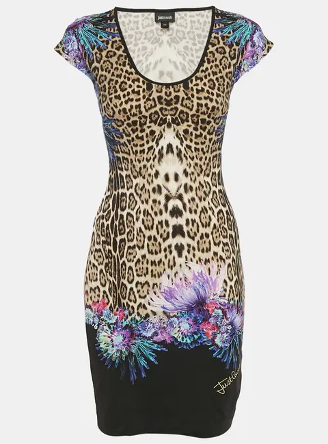 Just Cavalli Brown Leopard Print Jersey Mini Dress M