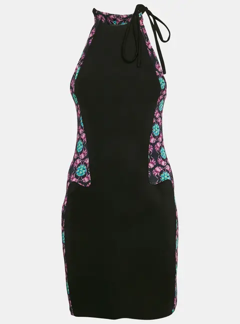 Just Cavalli Black/Multicolor Printed Jersey Halter Neck Midi Dress S