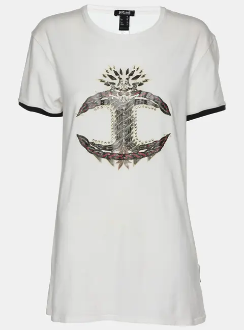 Just Cavalli White Cotton Blend Monogram T-Shirt L