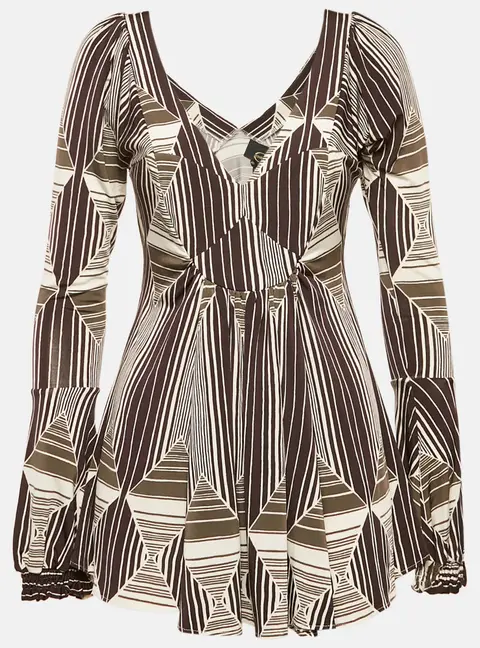 Just Cavalli Brown Printed Jersey Peplum Top L