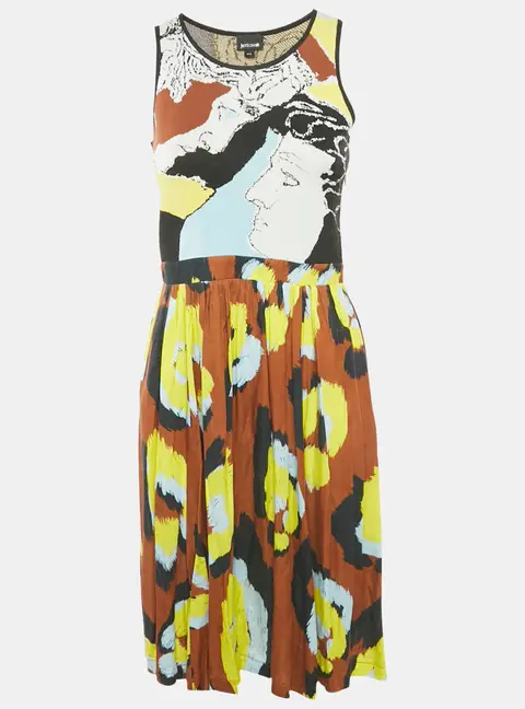 Just Cavalli Yellow/Brown Printed Knit and Crepe Short Mini Dress M