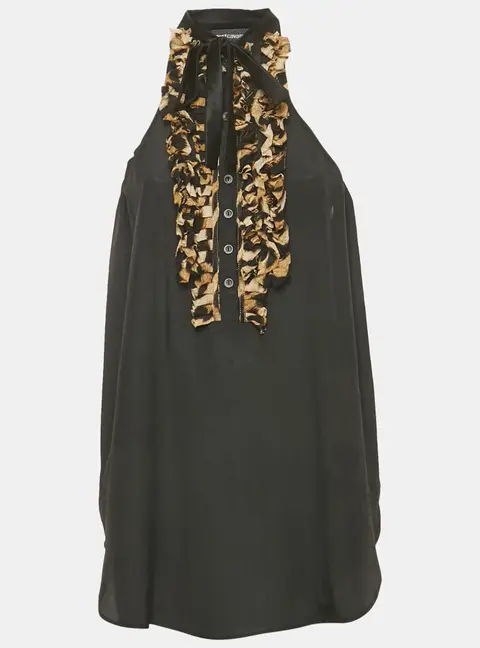 Just Cavalli Black Chiffon Frilled Sleeveless Top M