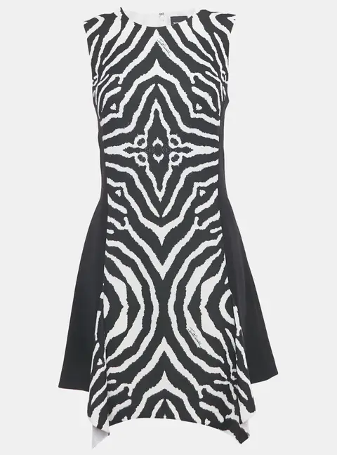 Just Cavalli Black Animal Print Crepe Asymmetrical Short Dress M