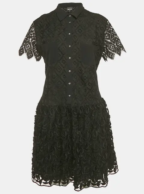 Just Cavalli Black Lace Embroidered Detail Mini Dress M