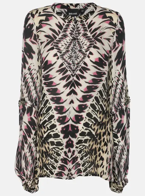 Just Cavalli Multicolor Printed Crepe Long Sleeve Top S