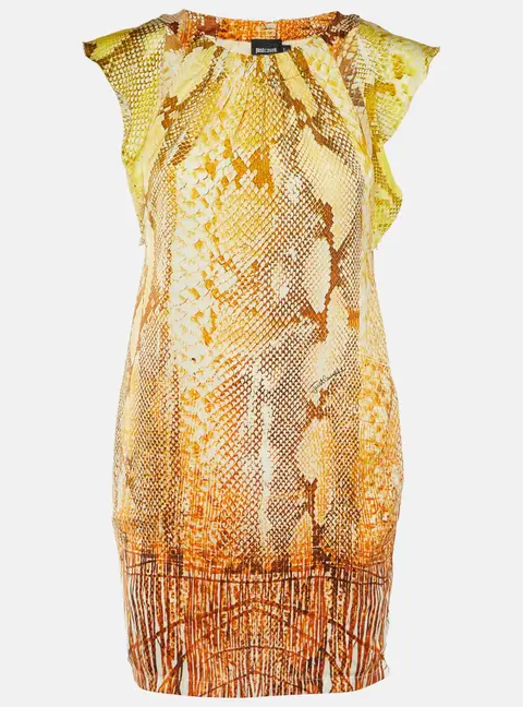 Just Cavalli Yellow Snakeskin Printed Georgette Mini Dress S