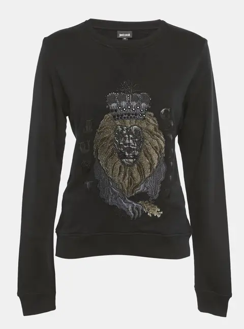 Just Cavalli Black Lion Embossed Cotton Sweatshirt S