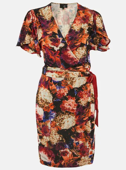 Just Cavalli Multicolor Floral Print Jersey Wrap Around Mini Dress L