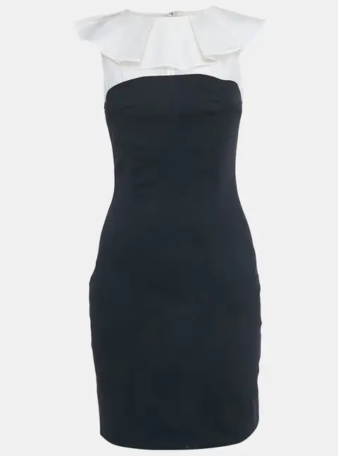 Just Cavalli Black/White Wool Ruffle Neck Mini Dress S