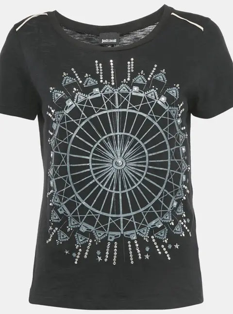 Just Cavalli Printed Embellished Cotton T-Shirt S
