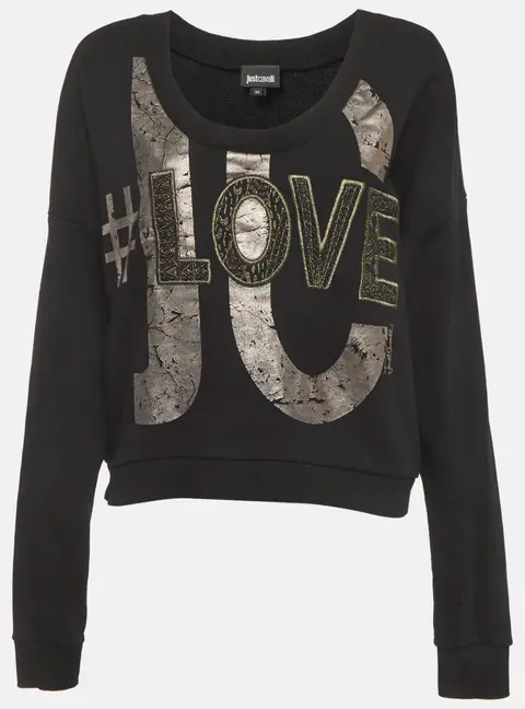 Just Cavalli Black Jersey Embroidered Sweatshirt XL