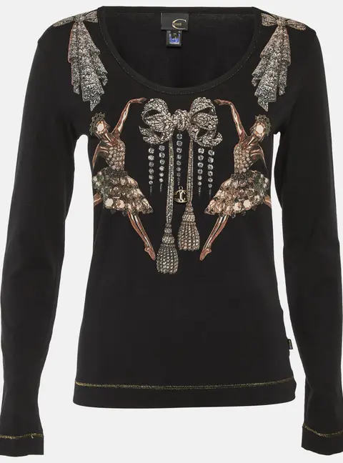 Just Cavalli Black Printed Cotton Long Sleeve Top M