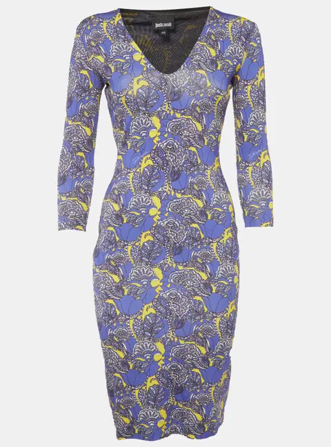 Just Cavalli Purple Floral Print Jersey Midi Dress S