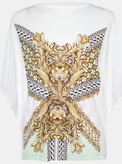 Just Cavalli White Printed Jersey Dolman Sleeve T-Shirt XS
