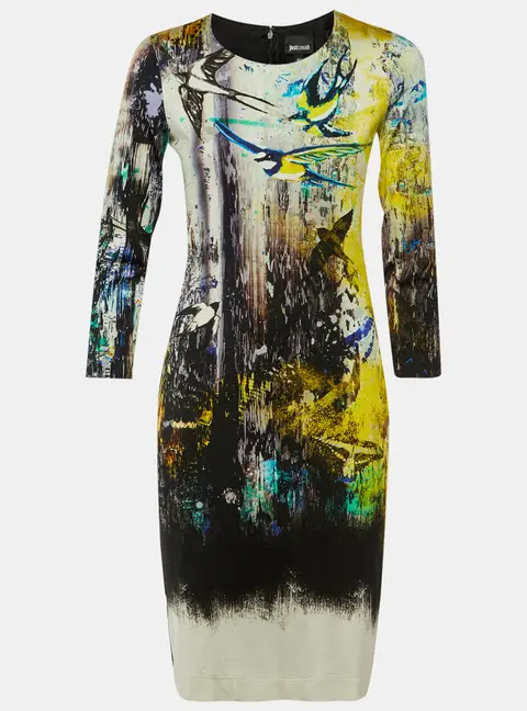 Just Cavalli Multicolor Bird Print Jersey Sheath Dress M