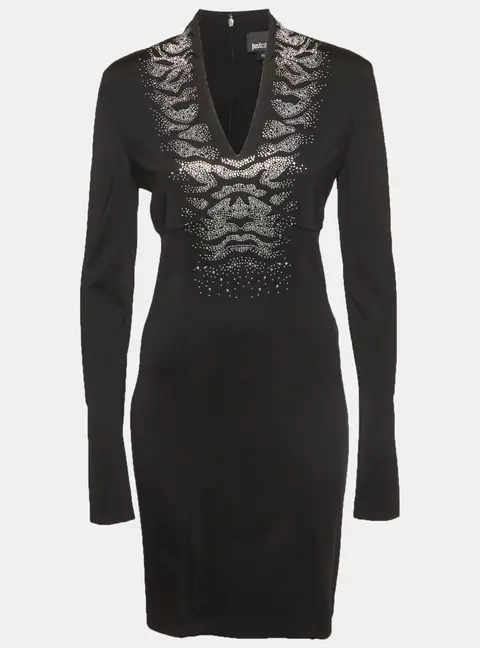 Just Cavalli Black Studded Jersey Midi Dress M