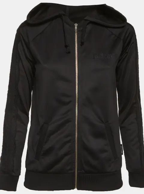 Just Cavalli Black Jersey Zip-Up Jacket M