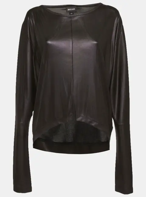 Just Cavalli Blue Coated Jersey Long Sleeve Blouse M