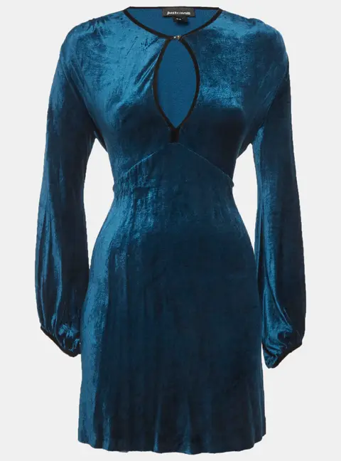 Just Cavalli Teal Blue Velvet Flared Mini Dress M