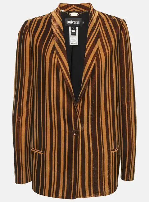 Just Cavalli Brown/Gold Striped Metallic Blend Regular Blazer M