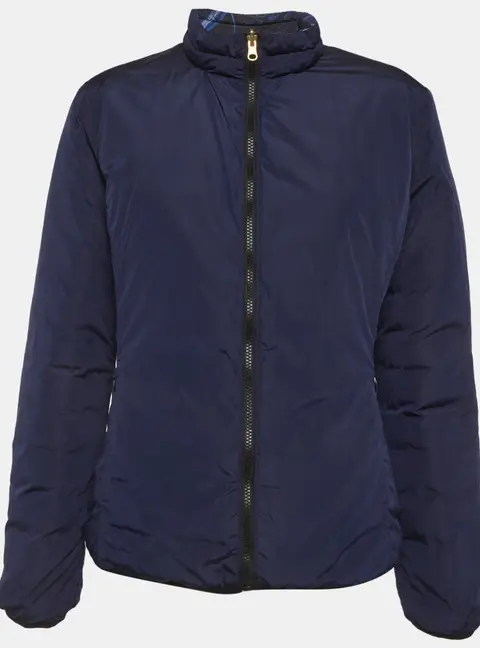 Just Cavalli avy Blue/Printed Synthetic Quilted Puffer Reversible Jacket M