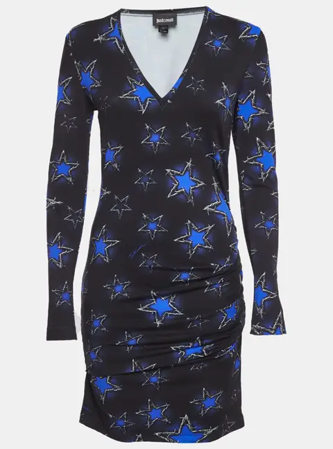 Just Cavalli Black/Blue Star Printed Jersey Midi Dress M