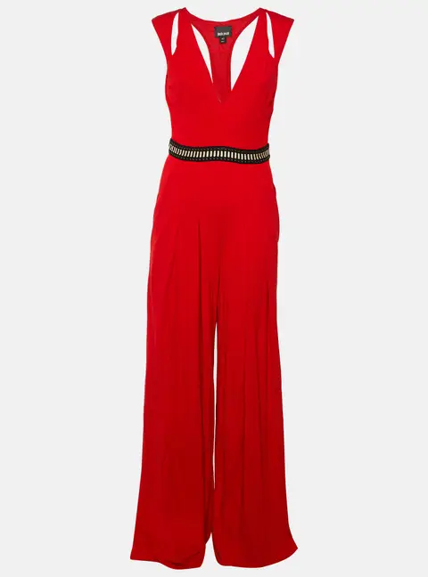 Just Cavalli Red Jersey Pleated Jumpsuit M