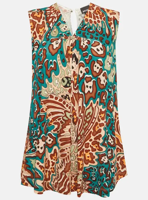 Just Cavalli Orange/Blue Leopard Jersey Top M