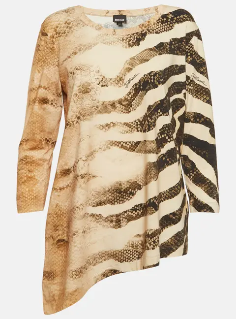 Just Cavalli Beige Snakeskin Print Jersey Long Sleeve Top M
