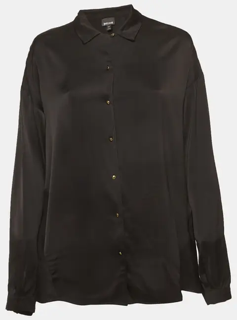 Just Cavalli Black Satin Button Front Shirt M