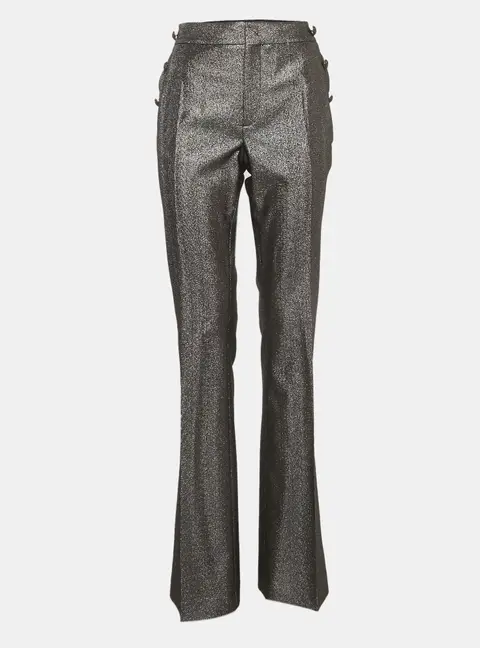 Just Cavalli Grey Lurex Button Detail Trousers M