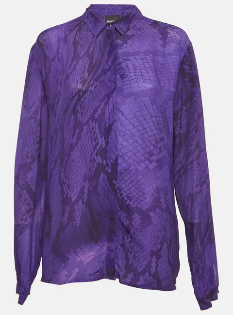 Just Cavalli Purple Snakeskin Print Crepe Shirt M