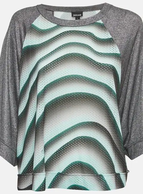Just Cavalli Green Printed Jersey and Lurex T-Shirt L