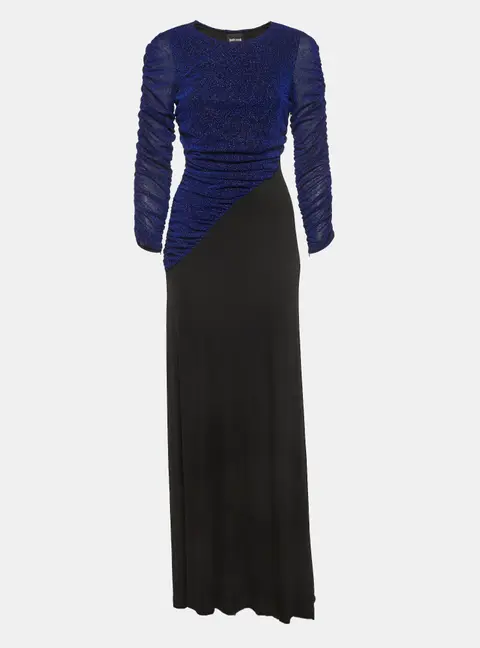 Just Cavalli Blue Lurex Knit and Jersey Maxi Dress M