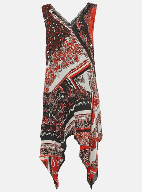Just Cavalli Red/Black Printed Crepe Asymmetric Short Dress M