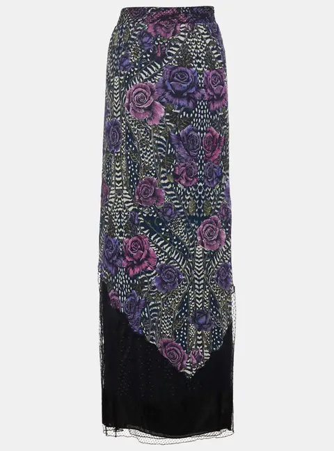 Just Cavalli Purple Floral Printed Crepe and Tulle Maxi Skirt M