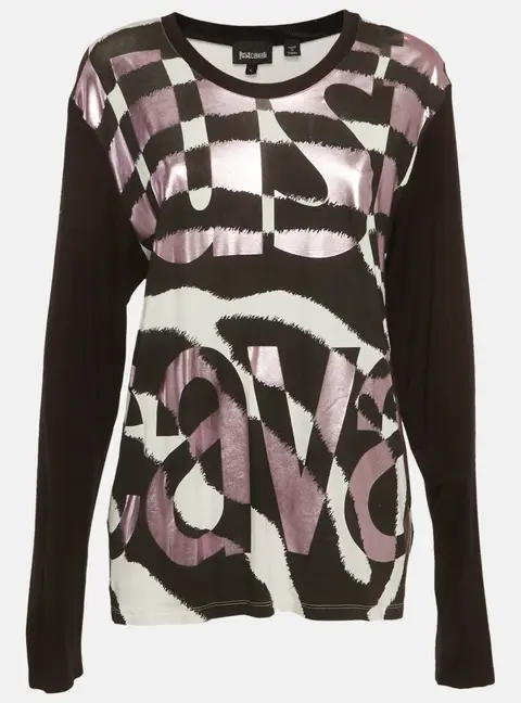 Just Cavalli Multicolour Logo Graphic Print Jersey Long Sleeve T-Shirt L