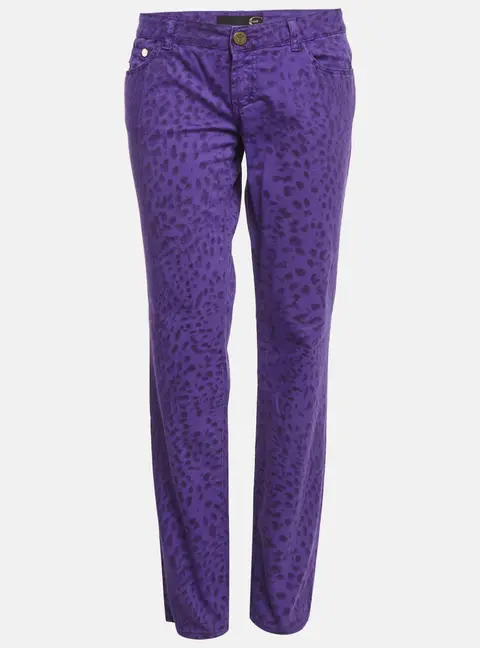 Just Cavalli Purple Denim Leopard Print Straight Fit Jeans L/Waist 32"