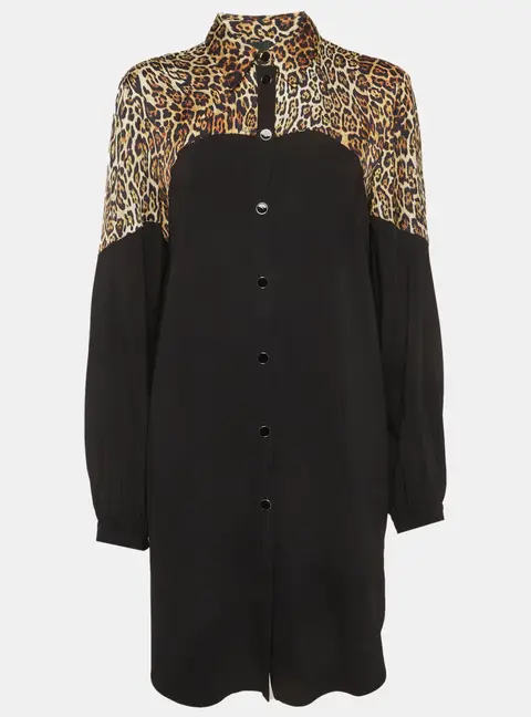 Just Cavalli Black/Animal Printed Crepe Button Front Mini Dress M