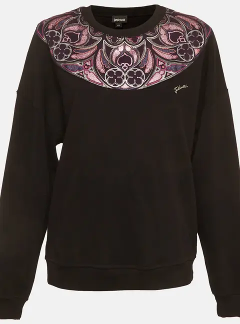 Just Cavalli Black Printed Cotton Sweatshirt M