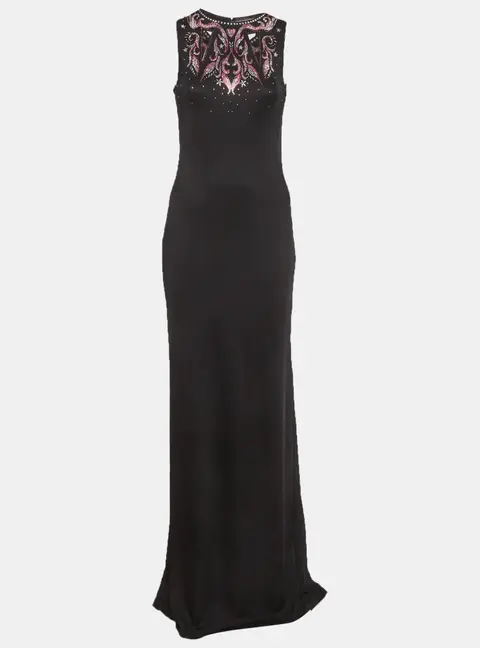 Just Cavalli Black Embellished Jersey Sleeveless Maxi Dress M
