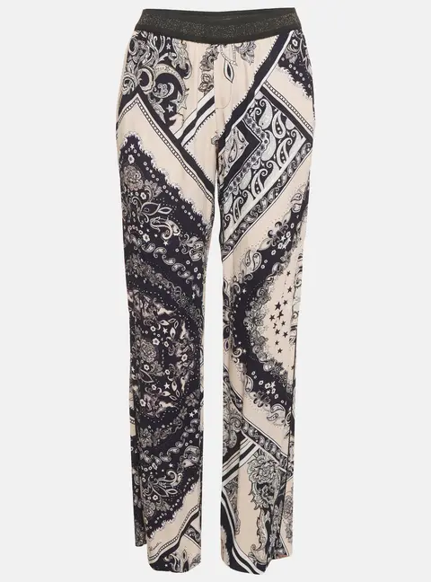 Just Cavalli Pink Printed Crepe & Lurex Knit Waist Pants M