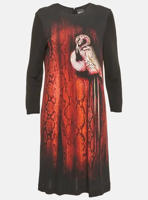 Just Cavalli Black & Red Printed Jersey Mini Dress M