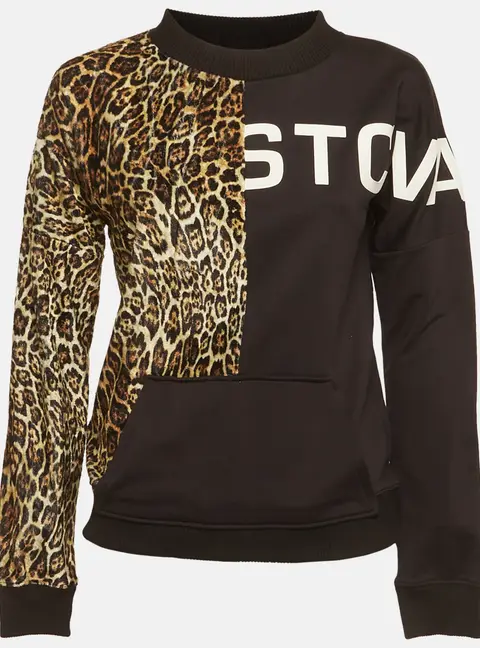 Just Cavalli Black Cotton Knit & Animal Printed Velour Sweatshirt L