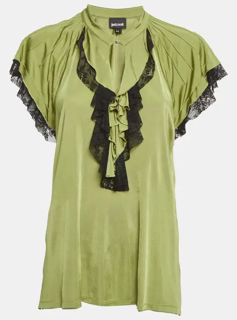 Just Cavalli Green Jersey & Black Lace Tunic M