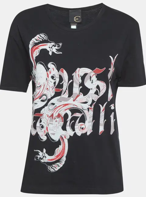 Just Cavalli Black Printed Jersey Crewneck T-Shirt L
