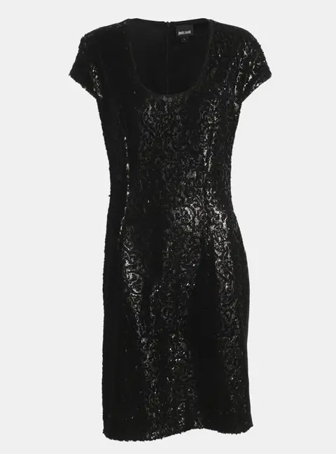 Just Cavalli Black Sequin and Stretch Knit Fabric Mini Dress L